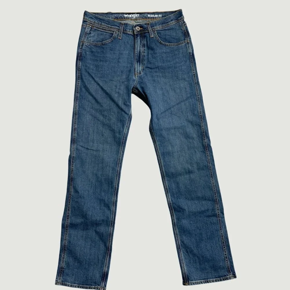 Wrangler Regular Fit Straight Leg Men's Jeans 34X34 Blue Denim Cotton N0068